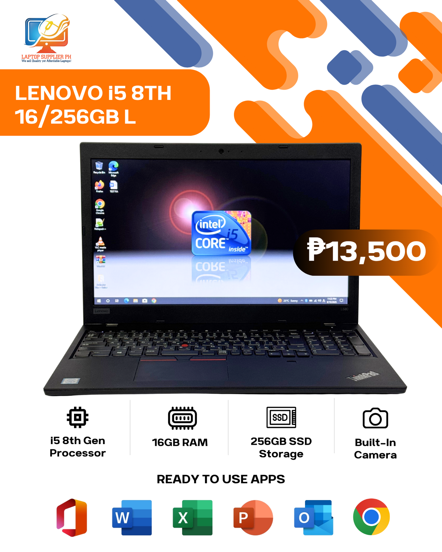 LENOVO I5 8TH 16/256GB L580 LAPTOP