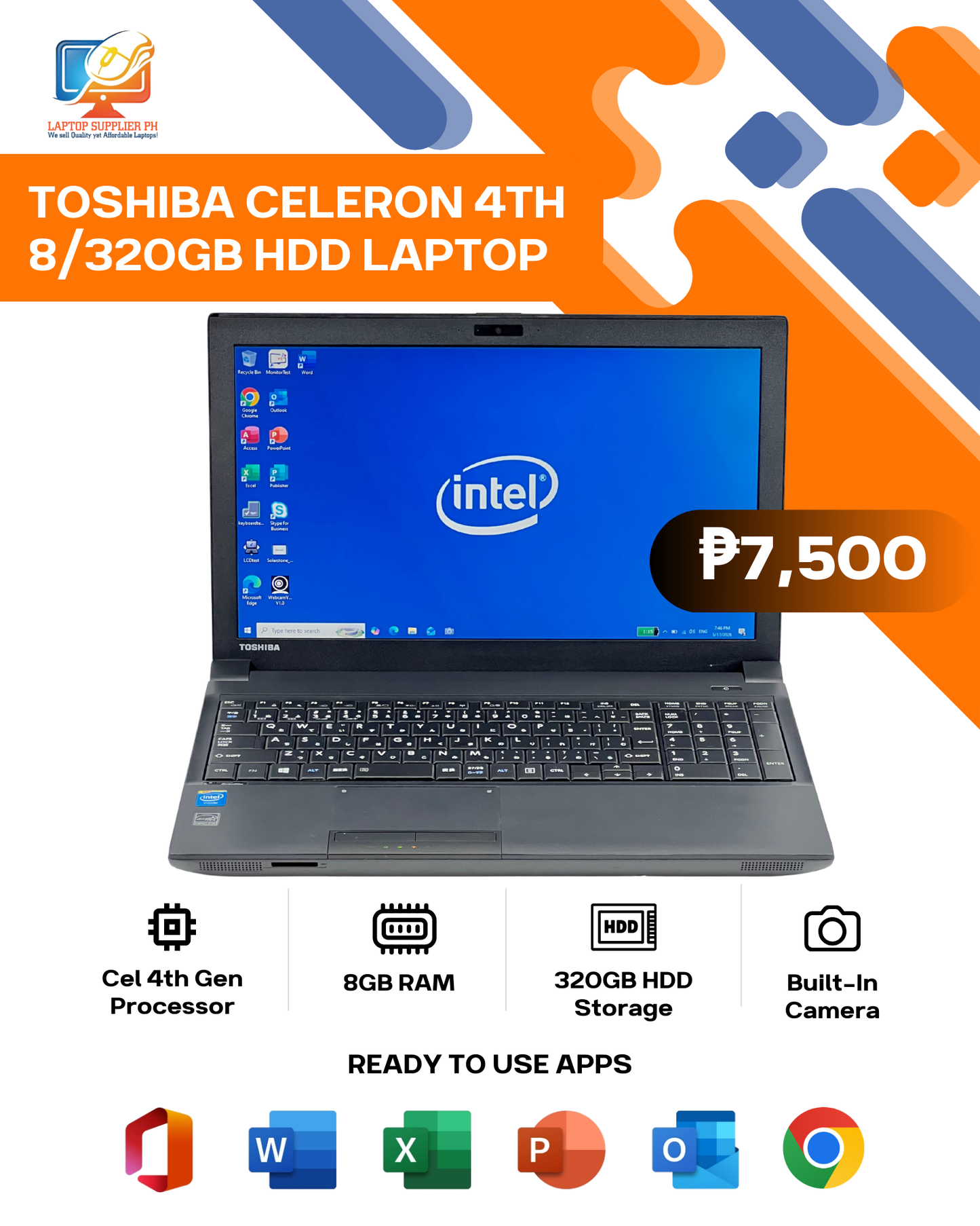 TOSHIBA CELERON 4TH 8/320GB HDD LAPTOP