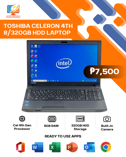 TOSHIBA CELERON 4TH 8/320GB HDD LAPTOP