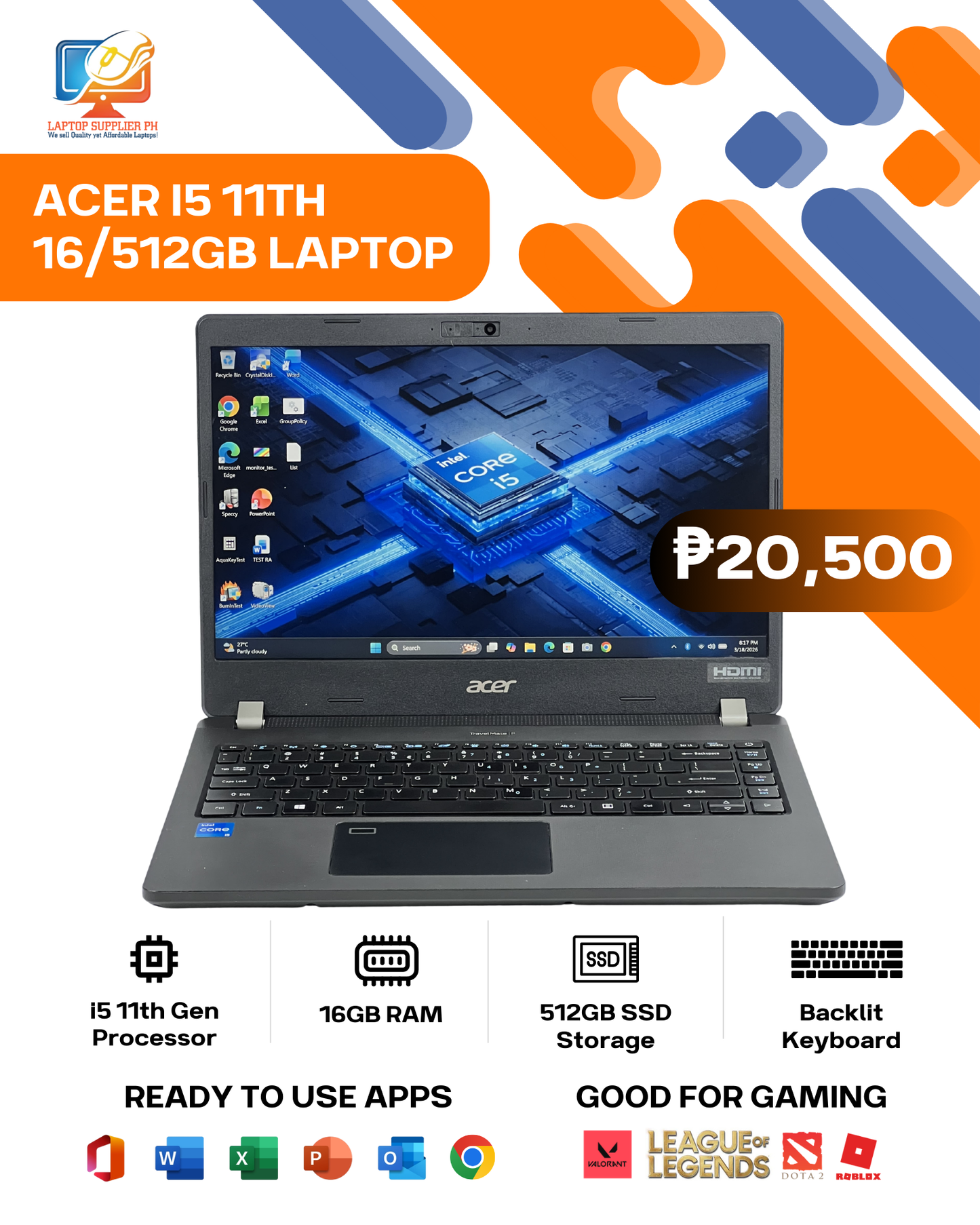 ACER I5 11TH 16/512GB LAPTOP