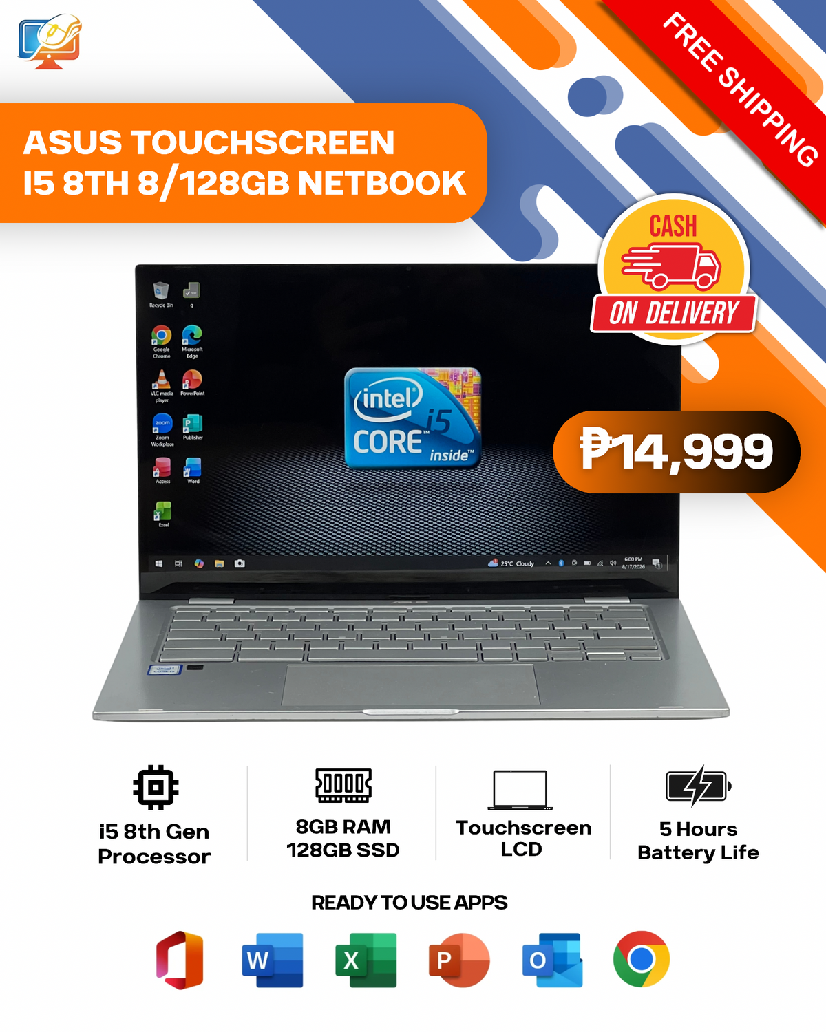 ASUS TOUCHSCREEN I5 8TH 8/128GB NETBOOK