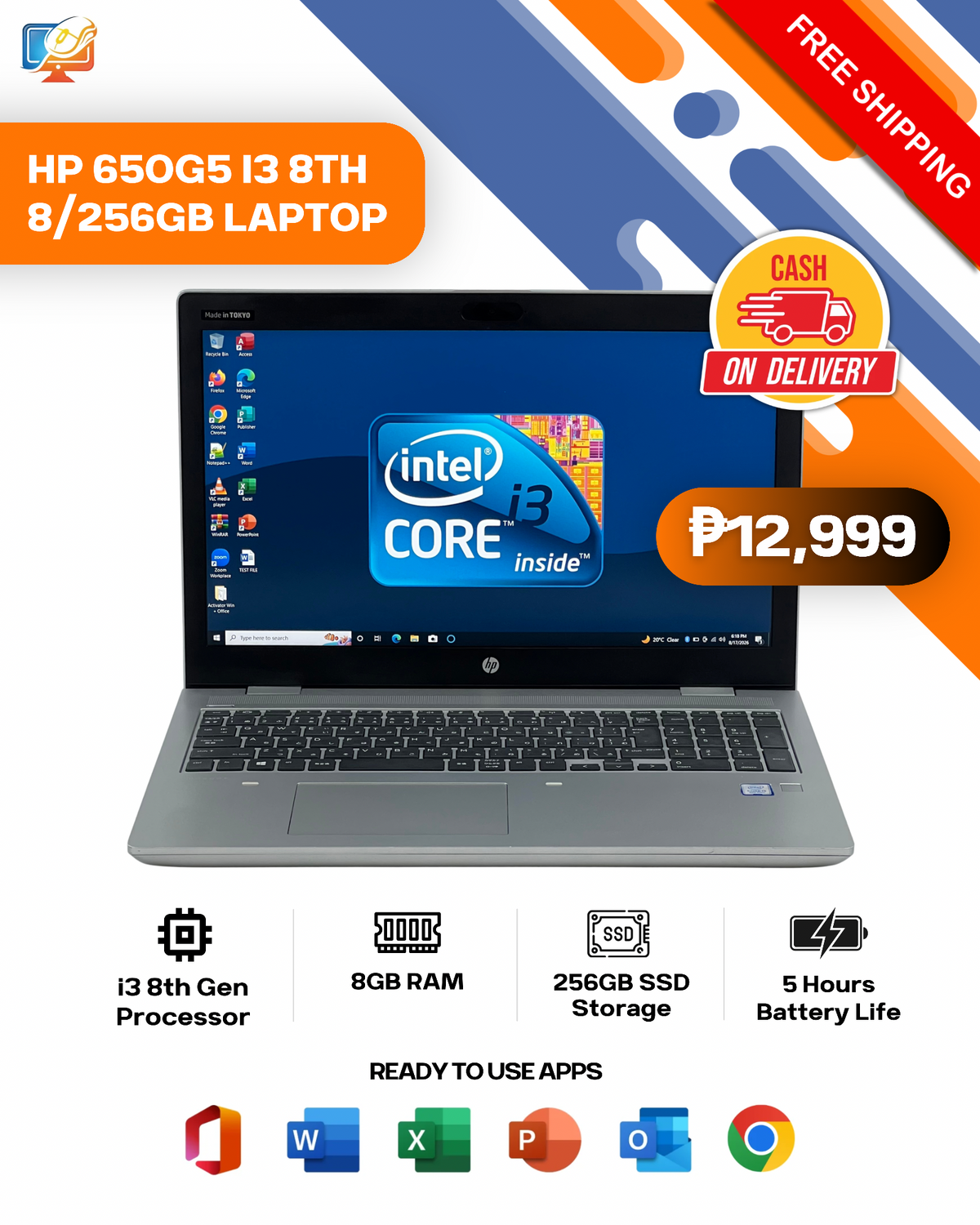 HP 650G5 I3 8TH 8/256GB LAPTOP