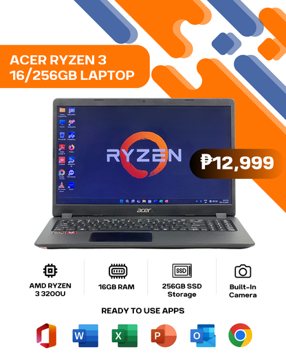 ACER RYZEN 3 16/256GB LAPTOP