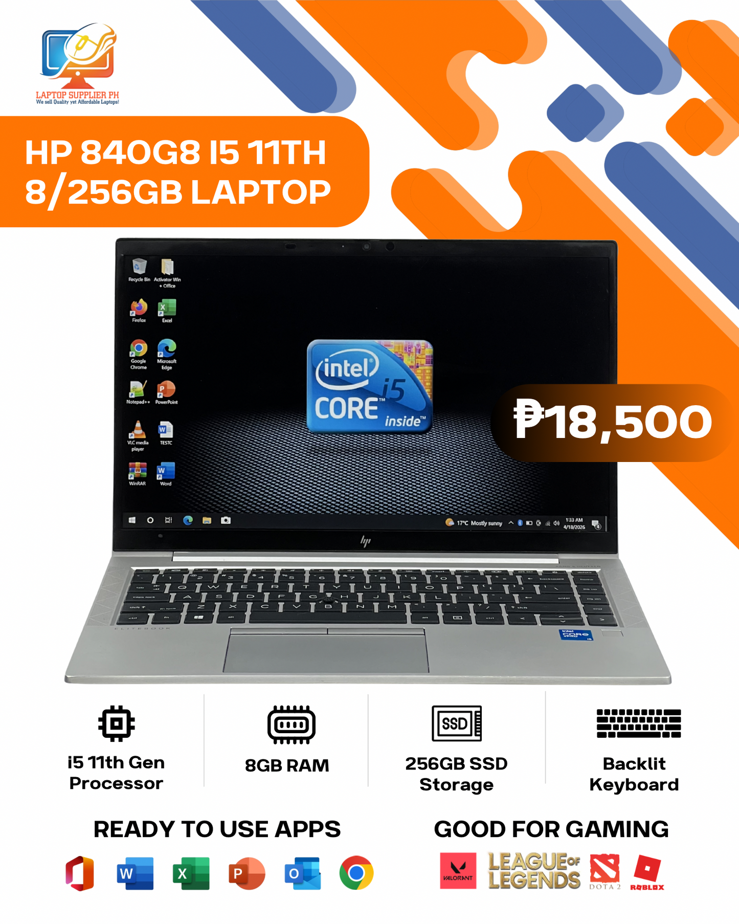 HP 840G8 I5 11TH 8/256GB LAPTOP