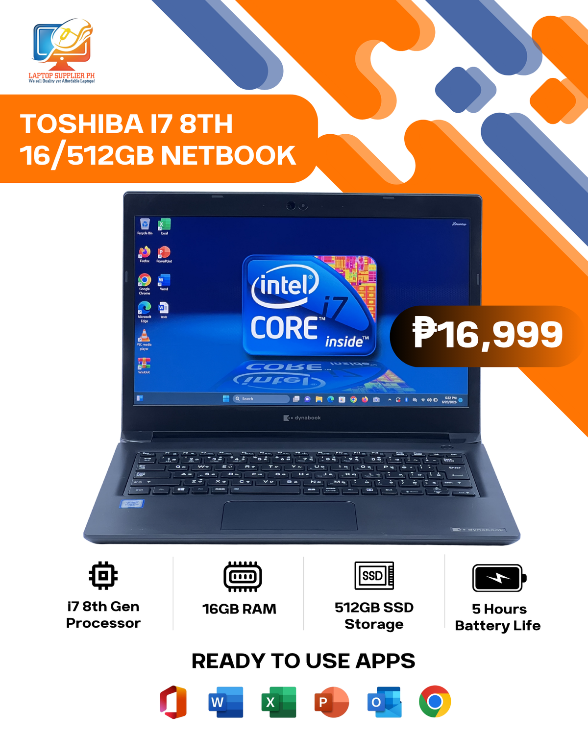 TOSHIBA I7 8TH 16/512GB NETBOOK