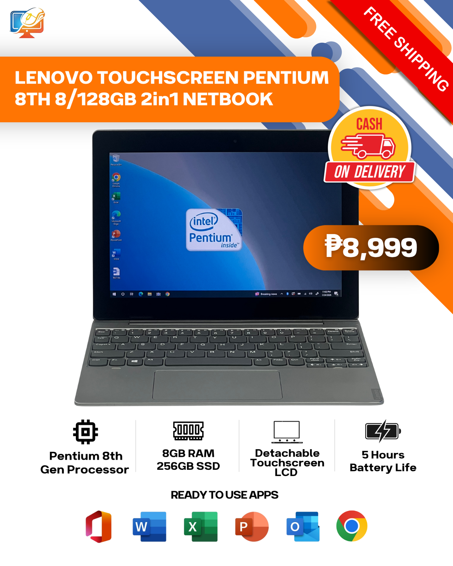 LENOVO TOUCHSCREEN PENTIUM 8TH 8/128GB 2in1 NETBOOK