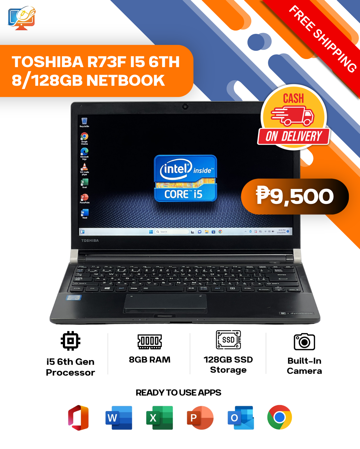 TOSHIBA R73F I5 6TH 8/128GB NETBOOK