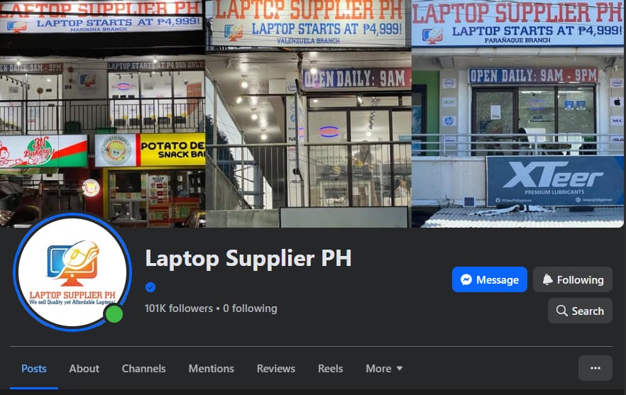 LAPTOP SUPPLIER PH FACEBOOK PAGE